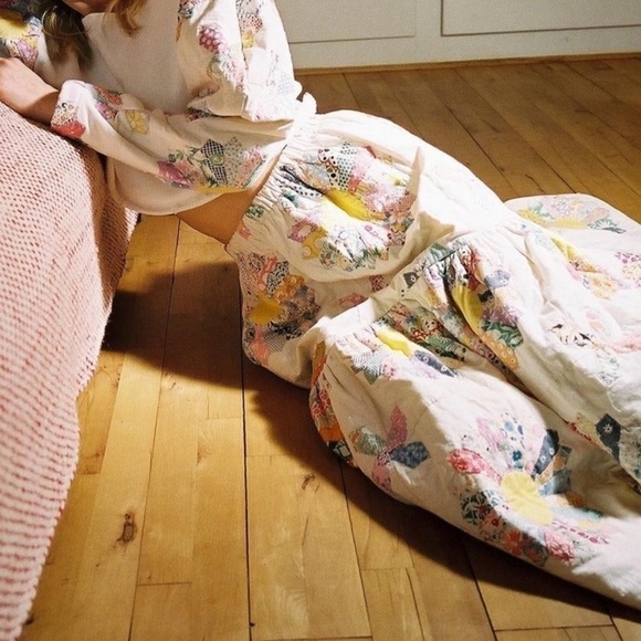 Sea New York Linden Patchwork Quilted Ruffle Hem Midi Skirt - Picture 2 of 16